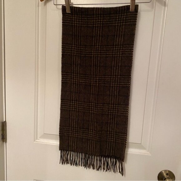 PERRY ELLIS MENS SCARF BLACK BROWN PLAID CASHMERE RECTANGLE FRINGE ACCESSORY - Picture 4 of 6